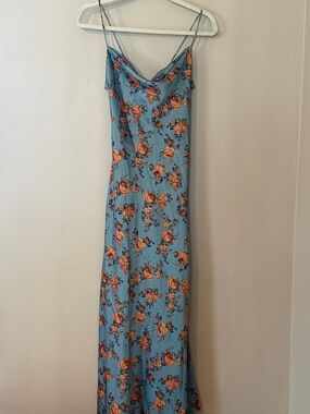 Astr Blue Maxi Slip Dress with Rose Print